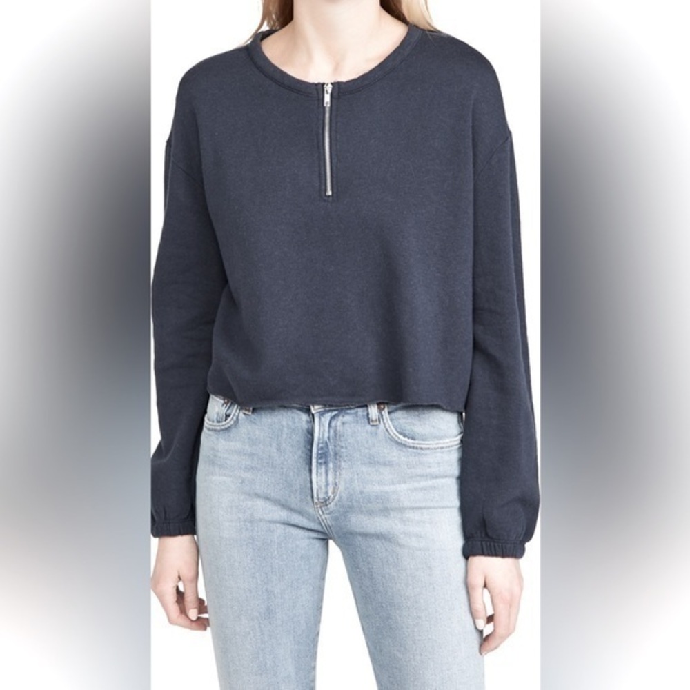 CHASER | Cashmere Fleece Blouson Sleeve Half Zip Pullover In Drift black medium